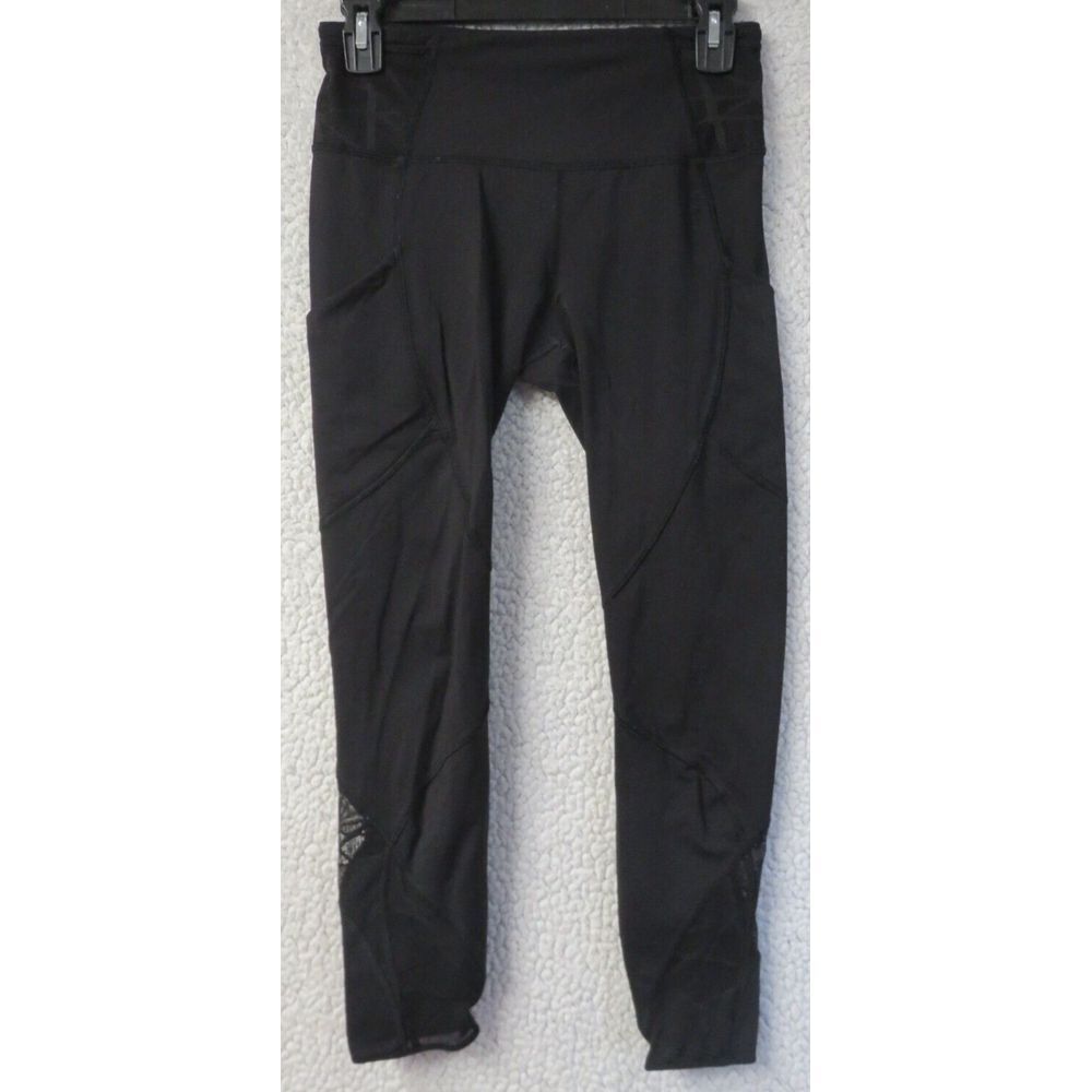 Lululemon Size 6 Womens Leggings Black Lace Semi Sheer Ankles Yoga Gym Workout